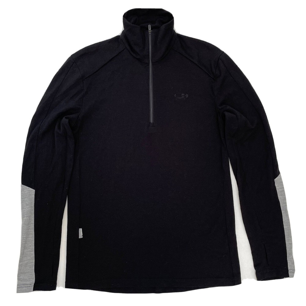 Icebreaker Men's Black Quarter-Zip Sweater with Gray Sleeve Panels